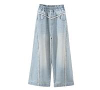 Pantalon de bikini pour fille - Bord en dentelle - Décontracté - Campus - Tendance - Jambes larges - Jeans cool, bleu clair, 12 ans