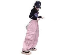 Pantalon de boue pour garçons et filles - Pantalon cargo décontracté avec jambes larges - Pantalon de danse de rue pour, Rose, 8-9 ans