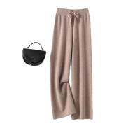 Pantalon De Cachemire Dames Taille Haute Jambe Large Décontracté Tricoté Hiver Laine Pure Lâche Femme (Color : Shallow Camel, Size : M)