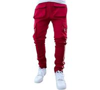 Pantalon de Charpentier pour Homme, Entrejambe Basse, Style Sarouel, Coupe décontractée, Cordon de Serrage élastique, Jambes Larges fuselées, Rouge, Taille L