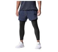 Pantalon de compression 2 en 1 pour homme - Legging avec poche - Short de course - Pantalon de fitness - Séchage rapide - Pantalon de cyclisme - Pantalon de randonnée - Pantalon de jogging, Marine, M