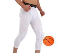 Pantalon De Compression 3/4 avec Genouillères pour Homme, Pantalon De Basket-Ball Cool Dry, Leggings Anti-Collision, Football, Basket-Ball, sous-vêtements De Sport (White,M)