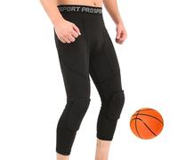 Pantalon De Compression 3/4 avec Genouillères pour Homme, Pantalon De Basket-Ball Cool Dry, Leggings Anti-Collision, Football, Basket-Ball, sous-vêtements De Sport (Black,L)