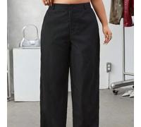 Pantalon de costume basique casual avec poches en biais, couleur unie, grande taille, automne/hiver 0XL,1XL,2XL,3XL,4XLUnicoloreTissu tissé