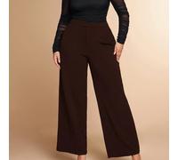 Pantalon de costume droit asymétrique avec boutons à la taille marron pour femmes grande taille, adapté pour sortir, le bureau, les occasions formelles, la fête des enseignants, l'automne, élégant et 