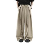 Pantalon de costume droit sophistiqué pour homme qui est ample et dispose d'un élément de design plissé classique (L kaki)