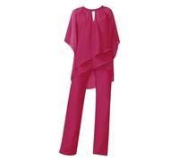 Pantalon de costume élégant pour femme - 2 pièces - En mousseline de soie - Tenue formelle - Pour bal de fin d'année, soirée - Pantalon deux pièces - Grande taille - Tenues de mère de la mariée