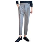 Pantalon de costume Naples pour homme avec poche plaquée - Coupe droite - Coupe ajustée - Confortable - Taille haute - Rétro - Pantalon britannique léger, gris, 34