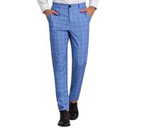 Pantalon de costume pour homme - Coupe ajustée - Stretch - Pantalon de loisirs décontracté - Pantalon d'extérieur - Taille haute - Pantalon cargo - Pantalon à carreaux - Avec coupe classique