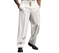 Pantalon de Costume Pour Homme - Coupe Ample et Droit - Style Formel et Décontracté - Tube Extensible Blanc Super Doux et Confortable
