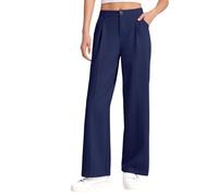 Pantalon de costume scolaire pour filles, pantalon long et ample à jambes larges avec poches, pantalon droit pour adolescents, taille haute, joggers, pantalons de sport, bleu marine, 9-10 ans