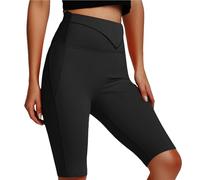 Pantalon de cyclisme Nude Peach pour femme - Séchage rapide - Taille haute - Poche - Levage des hanches - Yoga cinq points (2), Noir , S