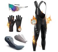 Pantalon de Cyclisme pour Homme, Thermique Windstopper Cuissard Long Hiver, avec Bretelles de Cyclisme Coussin d'équitation Haute densité Rembourré (TYP-8,6XL)