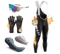 Pantalon de Cyclisme pour Homme, Thermique Windstopper Cuissard Long Hiver, avec Bretelles de Cyclisme Coussin d'équitation Haute densité Rembourré (TYP-1,M)