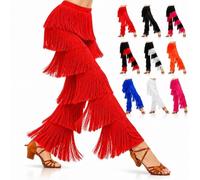 Pantalon De Danse pour Femme, Style Latino Salsa Rumba Tango, Doté De Franges Superposées, Taille Élastique, Idéal pour L'entraînement Et La Pratique Professionnelle