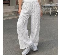 Pantalon de détente décontracté et mignon pour femme, style coréen, à fleurs miettes, jambe droite, ample et drapé, avec cordon de serrage, blanc à fleurs, été, pour soirée Sixth Form L,M,S,XLFruits &