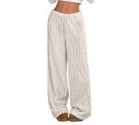 Pantalon de détente en polaire pour femme - Bas de pyjama en peluche - Taille élastique - Doux et confortable - Chaud - Avec cordon de serrage - Jambe droite - Vêtement de nuit, beige, S