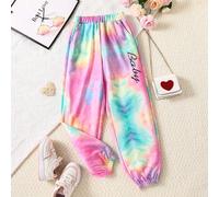 Pantalon De Détente Graphique À Lettres Attachées Coloré Pour Fille Préadolescente Attention : en raison du processus de teinture particulier, chaque vêtement est unique8Y,9Y,10Y,11-12YGéométrique,Let