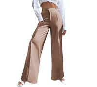 Pantalon de détente pour femme - Jambe longue - Couleur unie - Pantalon décontracté - Confortable - Taille haute - Élastique - Jambe droite - Doux et extensible - Bas doux et confortable, kaki, L