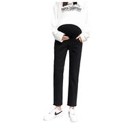 Pantalon de grossesse pour femme Jeans Pantalon court à jambe droite Relax Bande élastique réglable super confortable, Noir , L