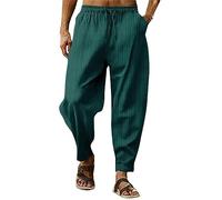 Pantalon de jogging 2025 pour homme, coupe droite, pour l'hiver, style hip-hop, respirant, en coton et lin, rayé, décontracté, pour l'intérieur, Vert, L