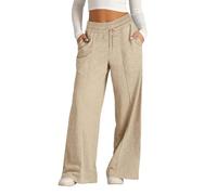 Pantalon de jogging ample à jambe large pour femmes et filles, taille haute élastique, cordon de serrage, pantalon long droit évasé avec poches, pantalon d'école uni pour adolescent, beige, 12-13 ans