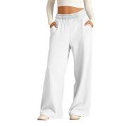 Pantalon de jogging ample à jambe large pour filles - Pantalon de survêtement décontracté - Taille haute élastique - Pantalon de sport surdimensionné tendance, blanc, 9-10 ans