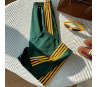 Pantalon de jogging ample à taille élastique rayé vert, pantalon de jogging pour femmes de grande taille 0XL,1XL,2XL,3XL,4XLRayéTissu tricoté