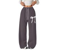 Pantalon de jogging ample avec nœud pour filles - Jambe large - Jambe droite - Pantalon de sport élastique taille haute - Cordon de serrage - Pantalon d'école - Poches, gris foncé, 9-10 ans