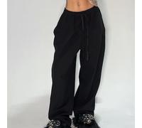 Pantalon de jogging ample pour femme, pantalon de survêtement ample à jambe large, hip-hop rétro, Y2K, sport, danse, décontracté, ample (2XL, noir)