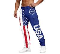 Pantalon de jogging ample pour homme avec imprimé Stars and Stripes, style Harajuku, avec drapeau national des États-Unis, pantalon de sport élastique à taille large pour les loisirs, P bleu., S
