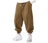 Pantalon de jogging baggy en velours côtelé pour homme - Décontracté - Léger - Taille élastique - Pantalon de jogging hip hop staight - Avec cordon de serrage - Long et large - Pantalon en velours