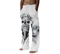 Pantalon de jogging baggy imprimé tête de mort pour homme - Style vintage - Hip Hop - Pour Halloween, danse, skateboard, denim, jogging, sport, jogging, fête, festival, loisirs, Blanc., S