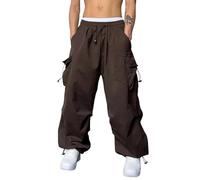 Pantalon de jogging baggy pour homme - Taille élastique - Avec cordon de serrage - Tricoté - Avec poches - Hip Hop Y2K - Costume de camp dans la jungle, Café 02, L
