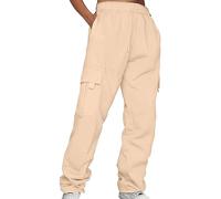 Pantalon de jogging cargo en polaire pour femme - Pantalon de survêtement à jambe droite avec cordon de serrage à la taille - Pantalon de survêtement élastique doux - Pantalon de sport ample