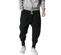 Pantalon De Jogging Cargo Harem Streetwear Homme Sarouel Style Japonais En Lin DéContracté Baggy, MéLange Coton Lin Large Plage ÉTé LéGer Confortable