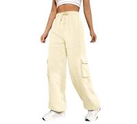 Pantalon de jogging cargo pour femme avec cordon de serrage, jambe droite, haut - Pantalon de randonnée en polaire avec poches pratiques pour l'extérieur, les voyages, la vie quotidienne, pantalon