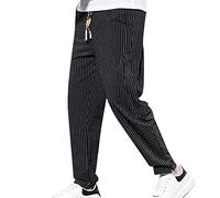 Pantalon de jogging cargo pour homme - Pantalon imprimé rayé - Coupe décontractée - Pantalon de jogging en coton et lin - Pantalon de plage d'été - Pantalon droit à l'avant plat - Taille élastique -