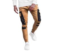 Pantalon de jogging cargo tendance pour homme - Pantalon de jogging décontracté - Coupe ajustée - Cordon de serrage - Pantalon de sport - Pantalon de travail militaire avec poche, kaki, 36-41