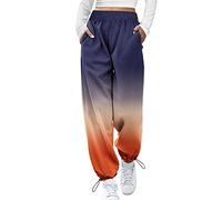 Pantalon de jogging chaud pour femme - Pantalon de sport avec cordon de serrage - Gradient - Pantalon de survêtement d'extérieur Baggy - Pantalon de fitness - Jambe droite - Pantalon de loisirs épais