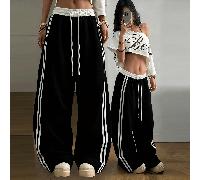 Pantalon de jogging décontracté à cordon de serrage, nouvelle couleur contrastée pour l'automne/hiver. Pantalon de survêtement ample à jambe droite, taille haute américaine avec rayure latérale et poc