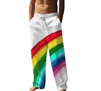 Pantalon de jogging décontracté pour homme pour se détendre en plein air. Design ample avec imprimé arc-en-ciel pour l'été et l'automne. Idéal à assortir avec des chemises pour plus de confort et de