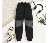 Pantalon De Jogging Décontracté Pour Tween Girls Imprimé Avec Une Bande De Taille Et Un Panneau À Plusieurs Couches En Filet 8Y,9Y,10Y,11Y,12YÉtoffe