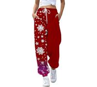 Pantalon de Jogging Doublé Polaire Fille Côtelé Pantalons Thermique avec Taille Élastique Automne Hiver Enfant Décontracté pour Filles, Imprimé Flocons de Neige, Polaire Douce (Red, 8-9 Years)