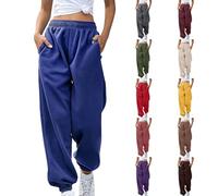 Pantalon de jogging élastique taille haute pour femme - Pantalon de survêtement ample avec poches - Confortable - Pour l'hiver - Jambe droite - Décontracté - Extérieur, bleu, L