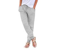 Pantalon de jogging en coton et lin pour femme avec cordon de serrage et taille élastique, pantalon long solide et confortable avec poches, taille S à 3XL, B-Gris, L