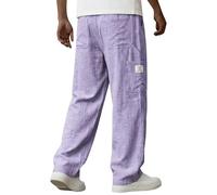 Pantalon de jogging en coton et lin pour homme - Coupe ample - Couleur unie - Respirant - Léger - Avec poches multiples - Pantalon de loisirs d'été - Pantalon de plage avec taille élastique, lilas