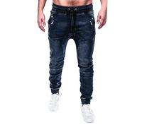Pantalon de jogging en jean pour homme avec poches, fermeture éclair, taille élastique, style Y2K, jean cargo décontracté avec plusieurs poches, pantalon en jean pour jogging, bleu, 3XL