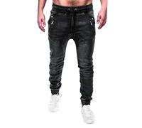 Pantalon de jogging en jean pour homme avec poches zippées - Taille élastique - Pantalon de motard avec fermeture éclair - Style Y2K - Style décontracté - Avec plusieurs poches - Pantalon de jogging