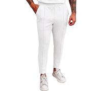 Pantalon de jogging en jersey pour homme - Taille élastique - Cordon de serrage - Confortable - Coupe ajustée - Pour la gym, l'entraînement, l'athlétisme, la course à pied - Avec poches, blanc, 34-37